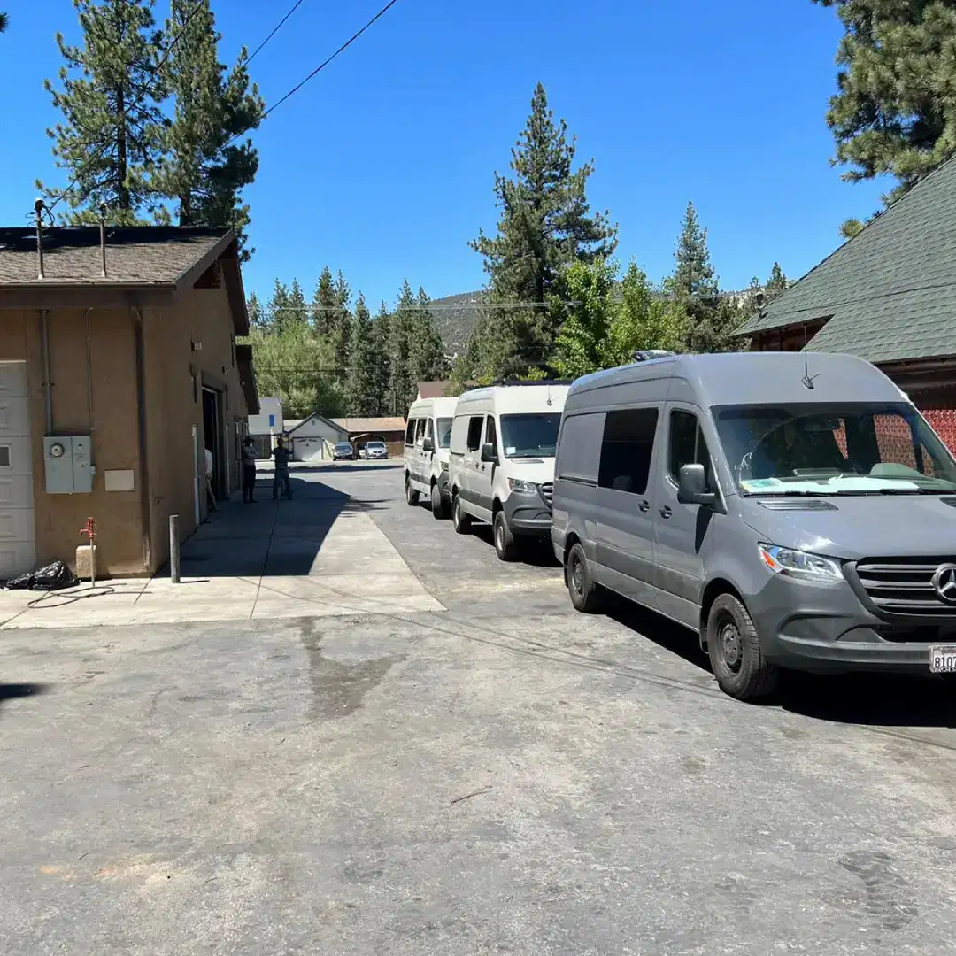 Vans parked in a row