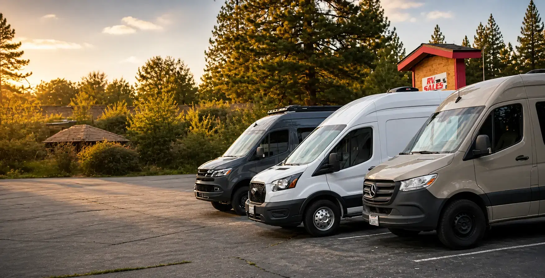 Vans parked in a row